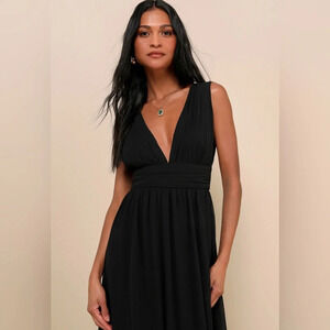 Lulu’s Heavenly Hues Black Maxi Dress Chiffon Evening Gown